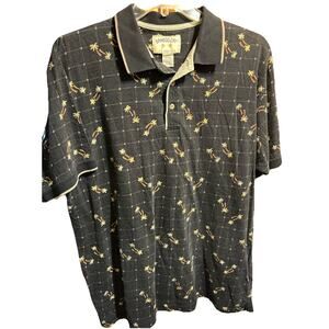 Bamboo Cay Polo Shirt Men’s XL Black Floral Hawaiian Short Sleeve Resort Vintage